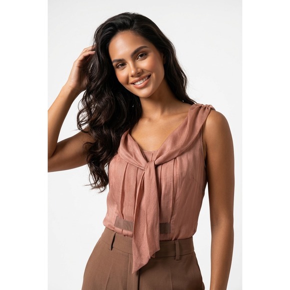 Vera Wang Lavender Label Tops - Vera Wang Lavender Label Silk Sleeveless Tie Neck Pleated Blouse Dusty Rose 10